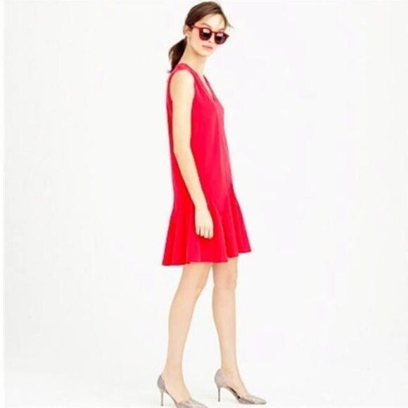 J. Crew Dresses & Skirts - J. Crew Red V Neck Sleeveless Dress Flounce Hem 8 Medium